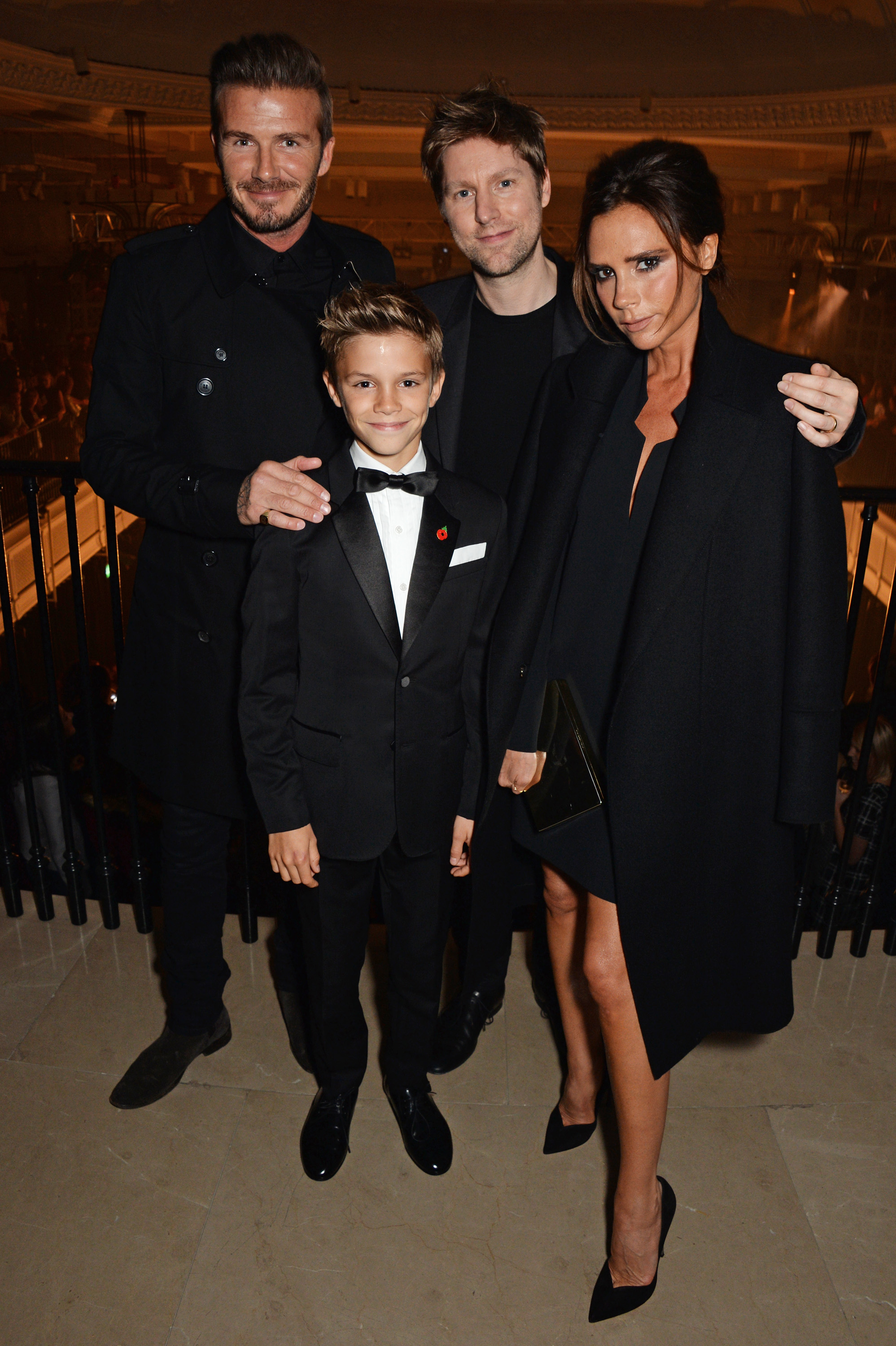 David Beckham, Victoria Beckham, Christopher Bailey, and Romeo Beckham