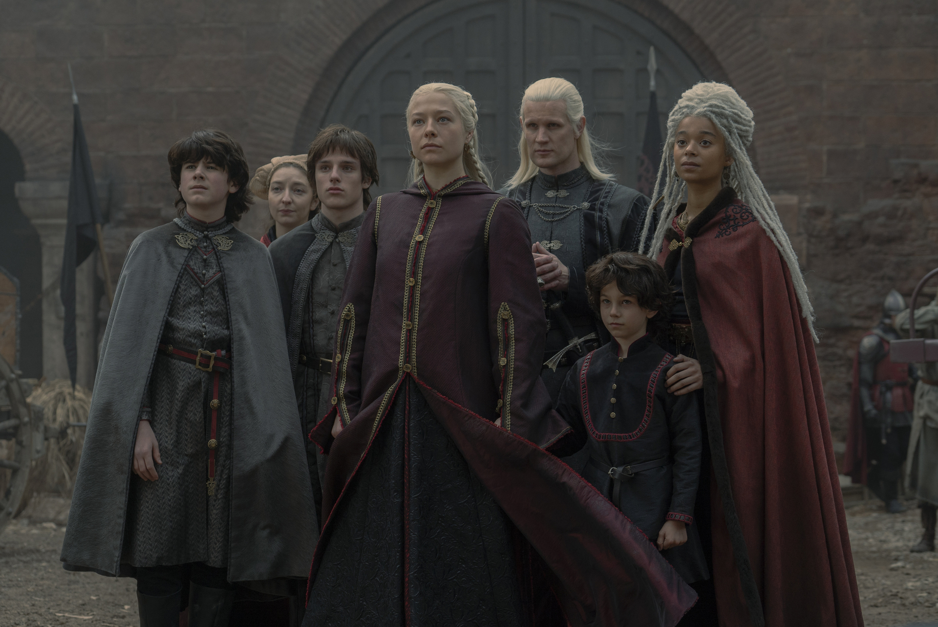 Elliot Grihault, Matt Smith, Jordon Stevens, Harry Collett, Emma D'Arcy, and Phoebe Campbell in House of the Dragon (2022)