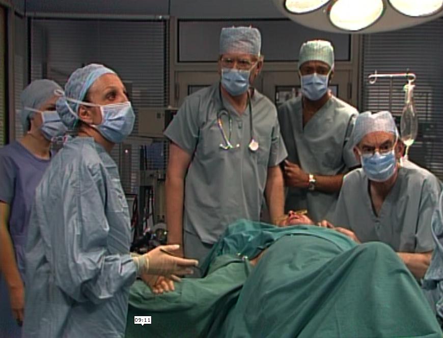 Roger Brierley, Beresford Le Roy, Nichola McAuliffe, Duncan Preston, and David Simeon in Surgical Spirit (1989)