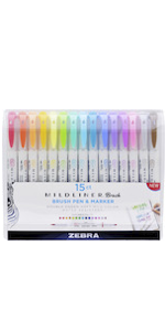 zebra pen, mildliner brush pens set, 15 beautiful mild colors, double ended, brush like tip