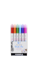 zebra pen, funwari brush pens, ultra fine tip, 6 vibrant colors, precise control, water resistant