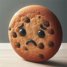 cartoon cookie stood up on its edge frowning