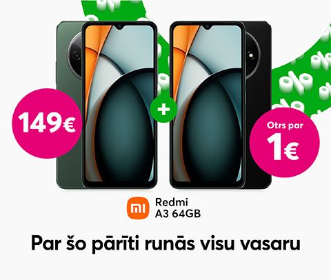 Xiaomi 1 plus 1 piedāvājums - pērkot Redmi A3 64 GB par 149 eiro, saņem komplektā otru tādu pašu