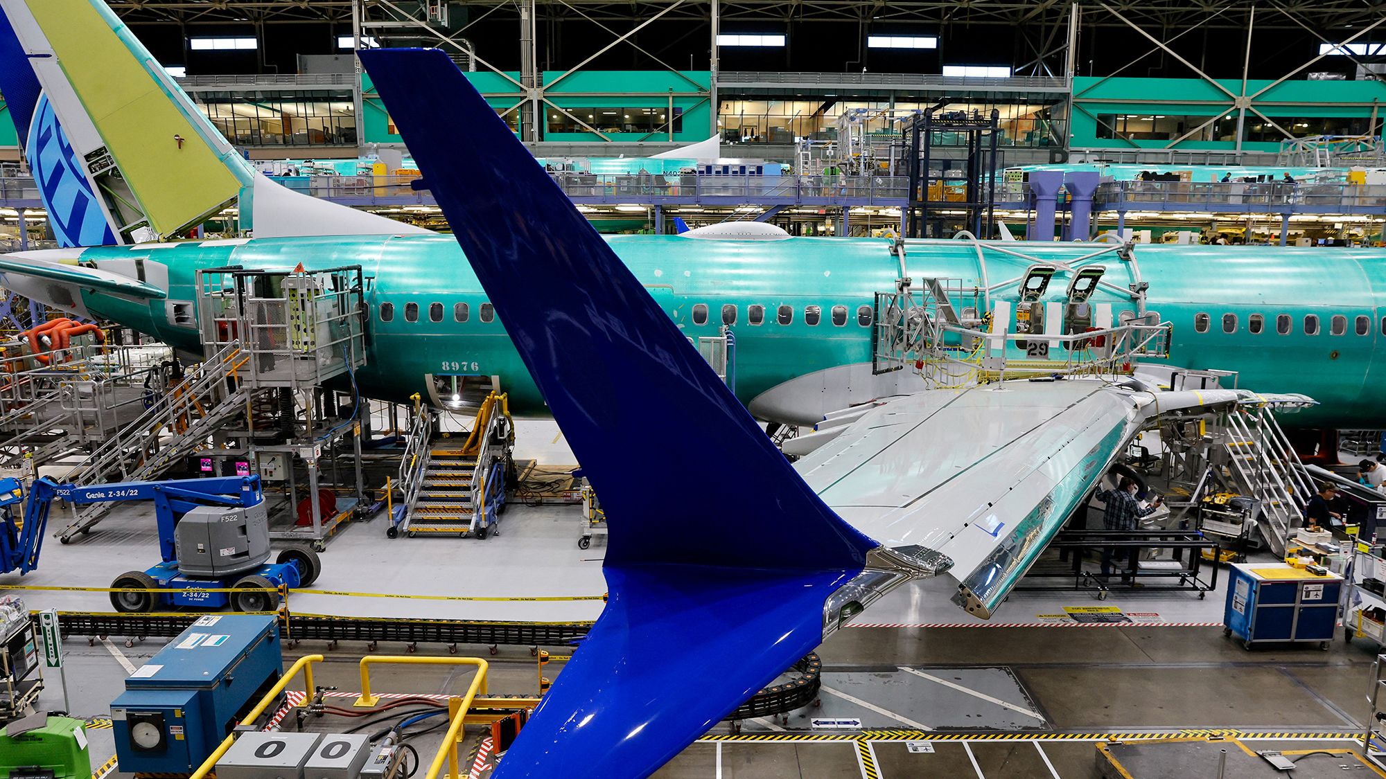 A Boeing 737 MAX aircraft is assembled at the company's plant in Renton, Washington.