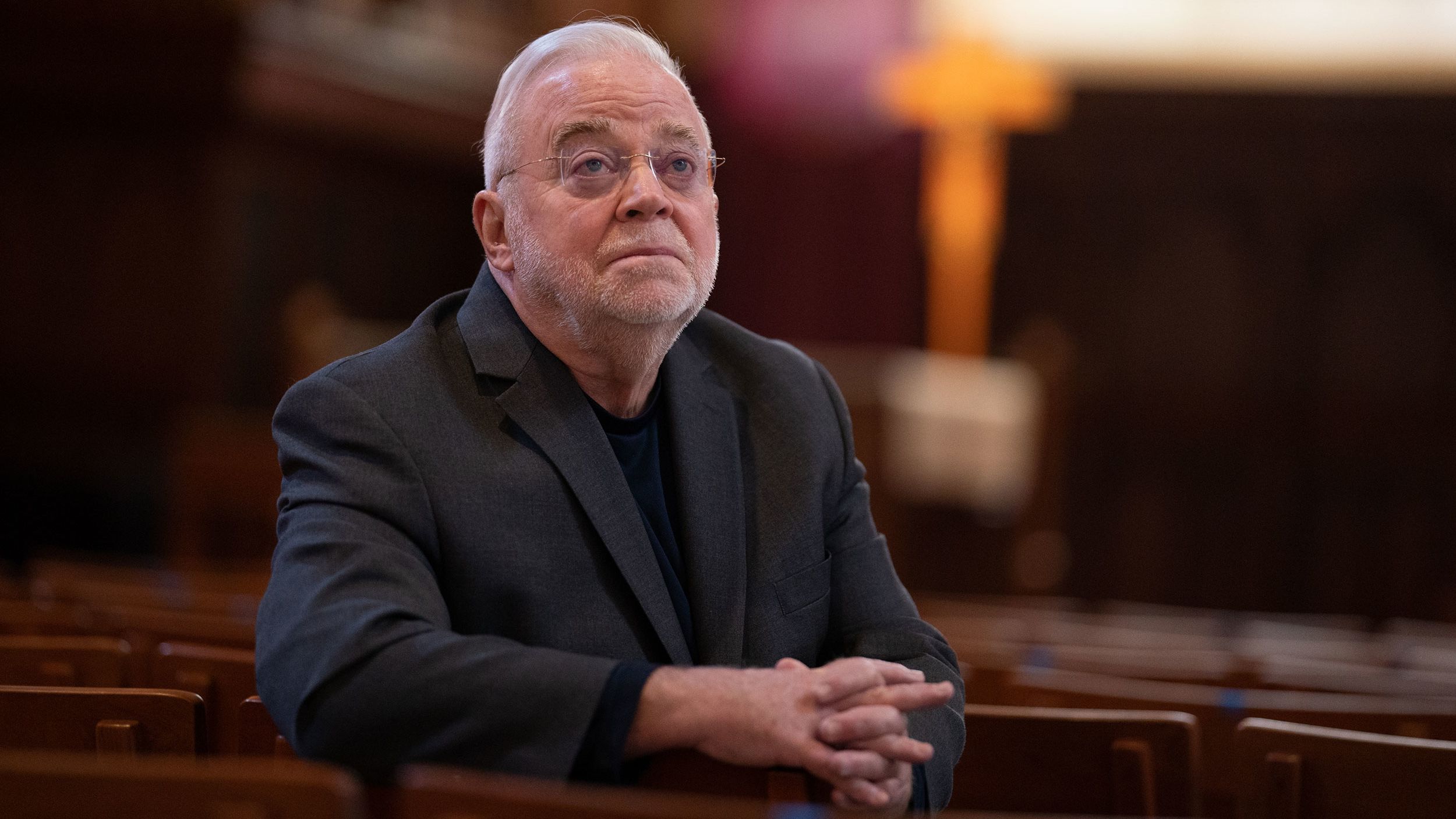 Washington, DC - December 21: Rev Jim Wallis is the inaugural holder of the Endowed Chair in Faith and Justice and the founding Director of the Georgetown University Center on Faith and Justice. He is pictured on campus at Dahlgren Chapel on Tuesday, December 21, 2021. (Photo by Sarah L. Voisin/The Washington Post via Getty Images)