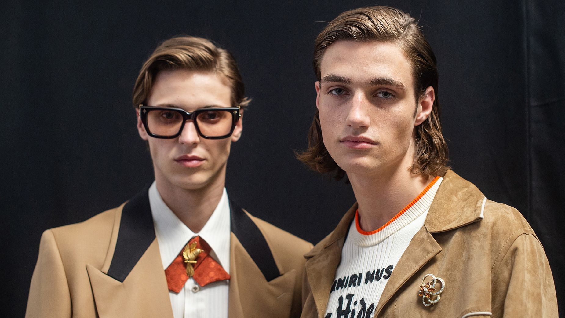 PARIS, FRANCE - JUNE 20: (EDITORIAL USE ONLY - For Non-Editorial use please seek approval from Fashion House) Models pose backstage prior to the Amiri Menswear Spring Summer 2025 show as part of Paris Fashion Week on June 20, 2024 in Paris, France. (Photo by Kay-Paris Fernandes/Getty Images)