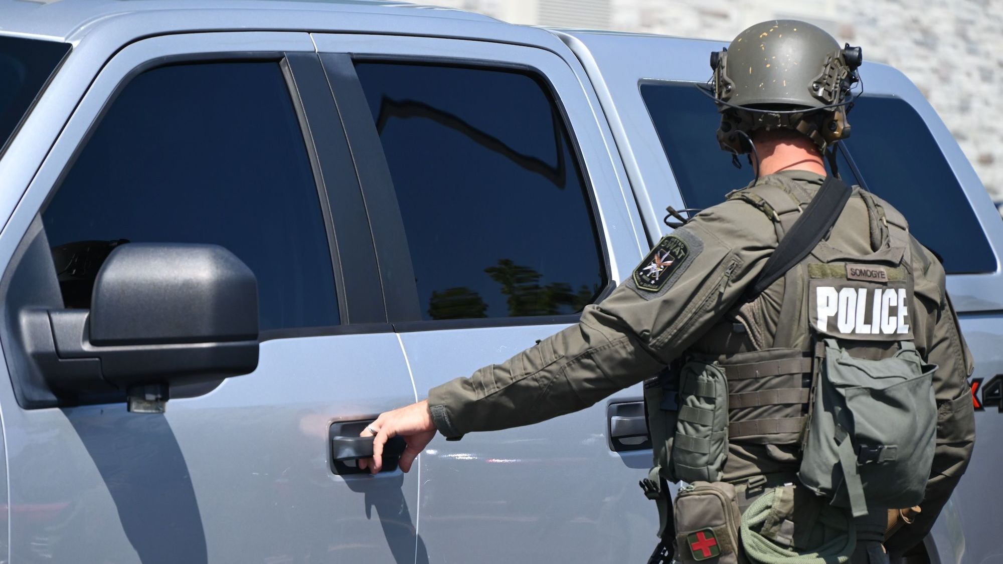 Mandatory Credit: Photo by KYLE MAZZA/Shutterstock (14642487d)
The SWAT team is raiding the WoodSpring Suites hotel in Carol Stream, Illinois, United States, on August 16, 2024. No information is immediately available on the SWAT team raid at WoodSpring Suites, which is happening in the morning hours in Carol Stream, Illinois.
Raid At WoodSpring Suites Hotel In Carol Stream Illinois, United States - 16 Aug 2024