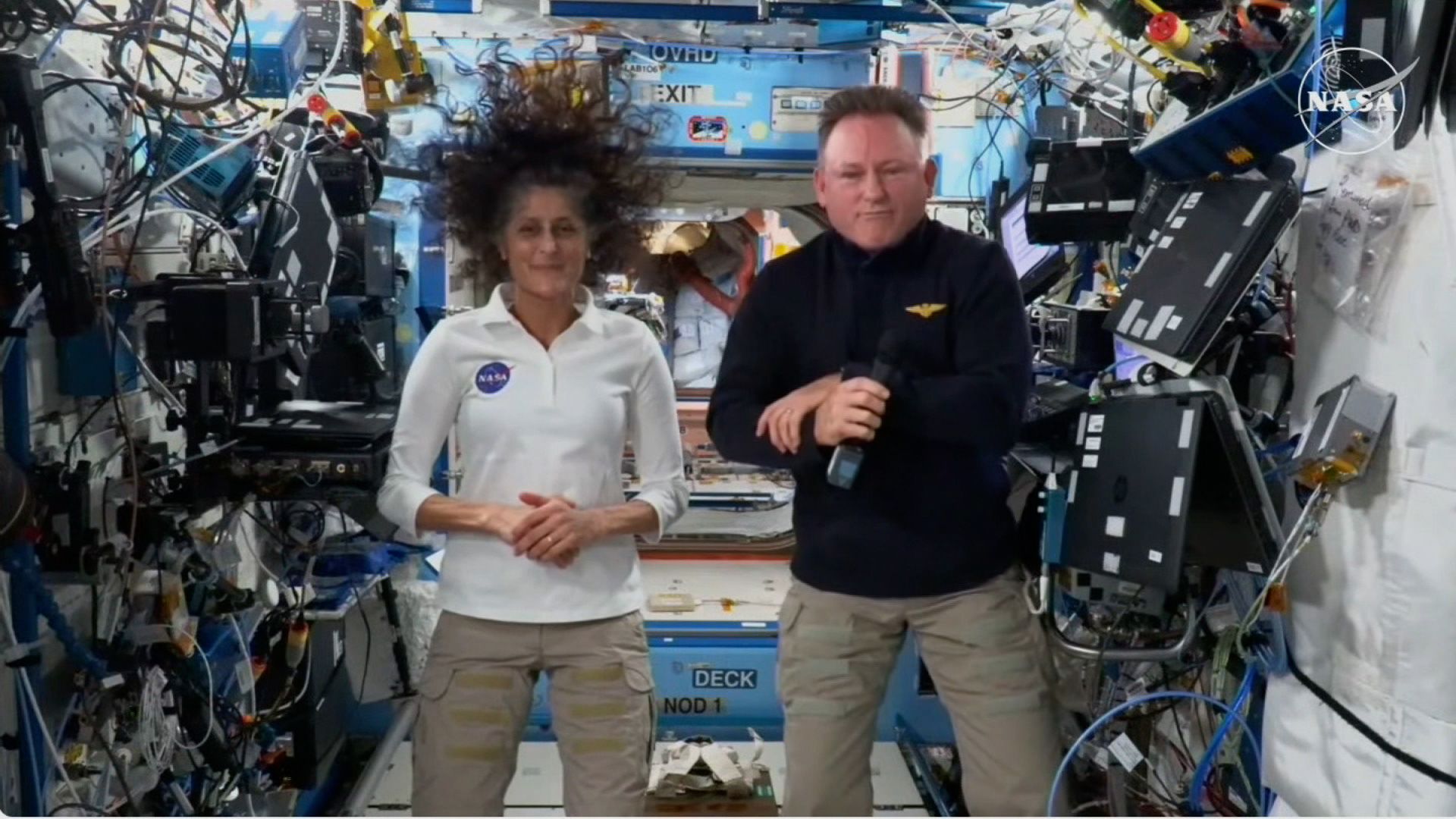 In this screengrab from video, astronauts Suni Williams and Butch Wilmore attend a NASA press conference about Boeing Starliner on September 13, 2024.