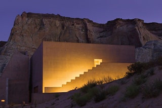 Designed to blend in with the surrounding landscape of Bryce Canyon National Park steps are set into a stone wall at...