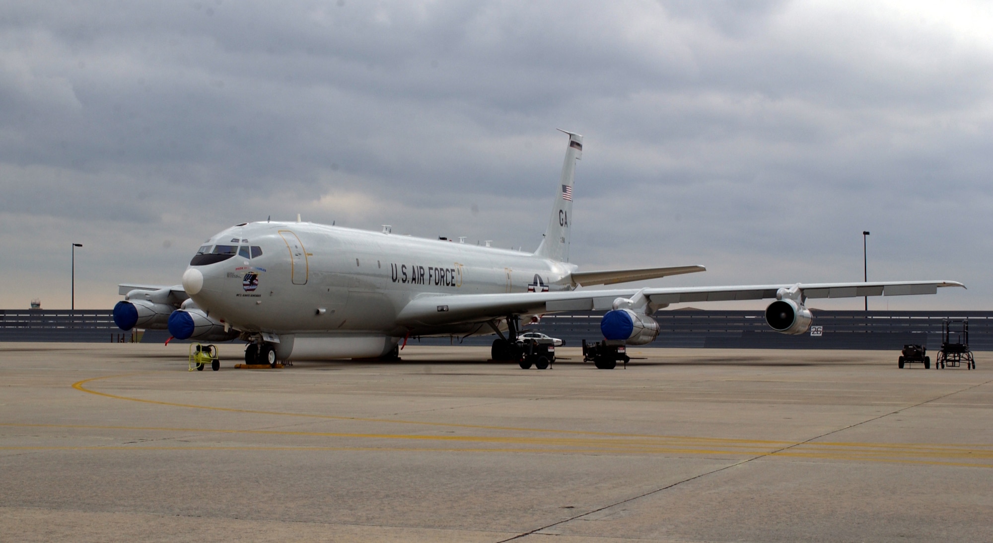 ROBINS AIR FORCE BASE, Ga. -- Officials of the 116th Air Control Wing here received the 17th and final E-8C Joint Surveillance Target Attack Radar System aircraft March 23.  The wing is the only unit to fly the aircraft.  The Joint STARS aircraft is the world's most advanced wide-area airborne ground surveillance, targeting and battle management system.  (U.S. Air Force photo by Tech. Sgt. Mary Smith)