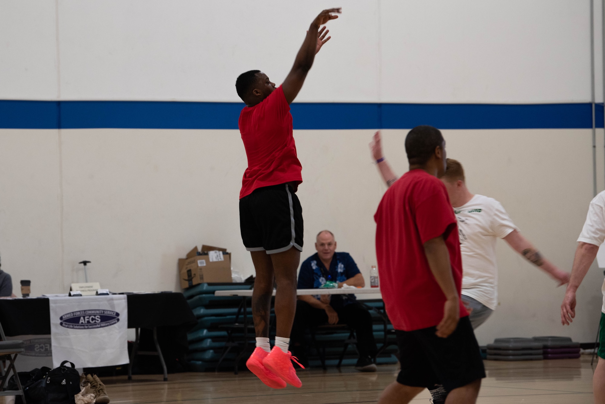 The Sexual Assault Prevention and Response office host an Air Force versus Army basketball tournament at Joint Base Lewis-McChord, Washington, April 18, 2024. SAPR hosted the event to raise awareness and recognize Sexual Assault Awareness and Prevention Month.