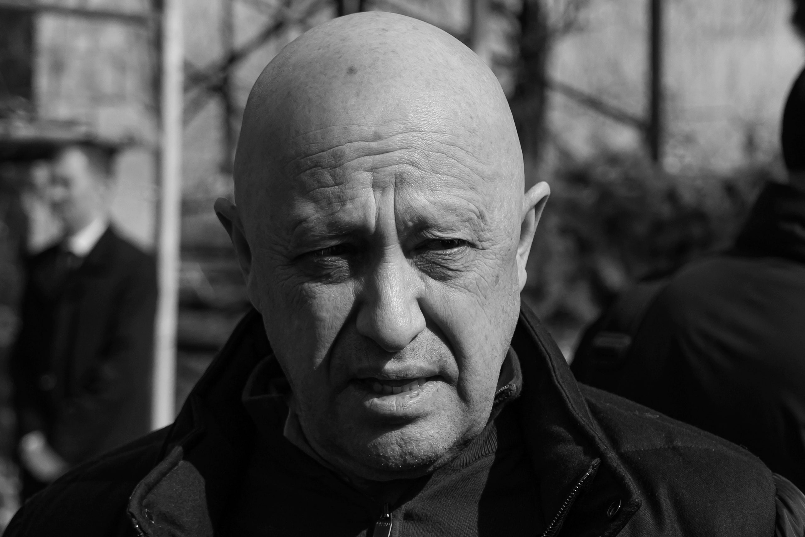 Black and white photograph of Yevgeny Prigozhin