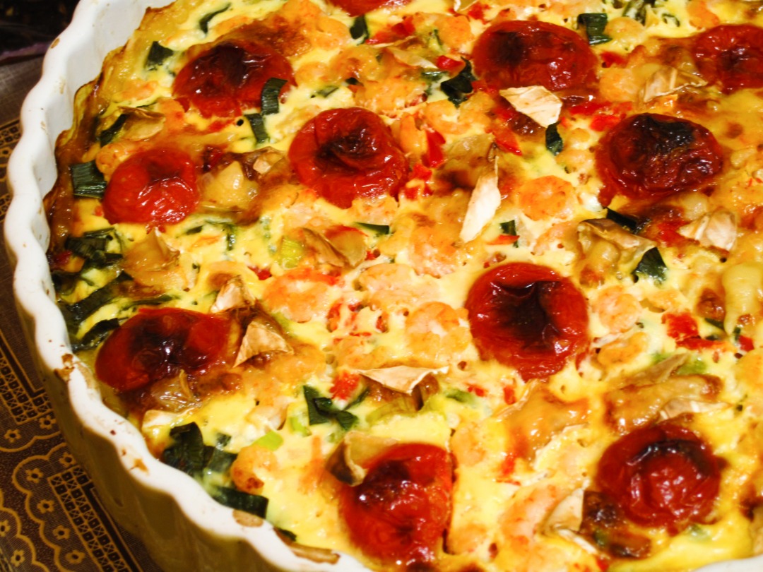 Киш с креветками и помидорами черри. Quiche mit Garnelen und Kirschtomaten