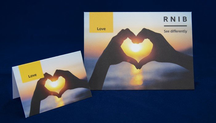 RNIB donation envelope with a hands heart shape theme