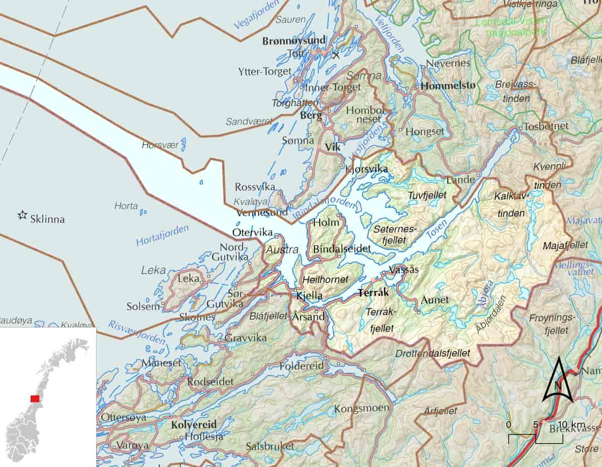 Kart over Bindal kommune