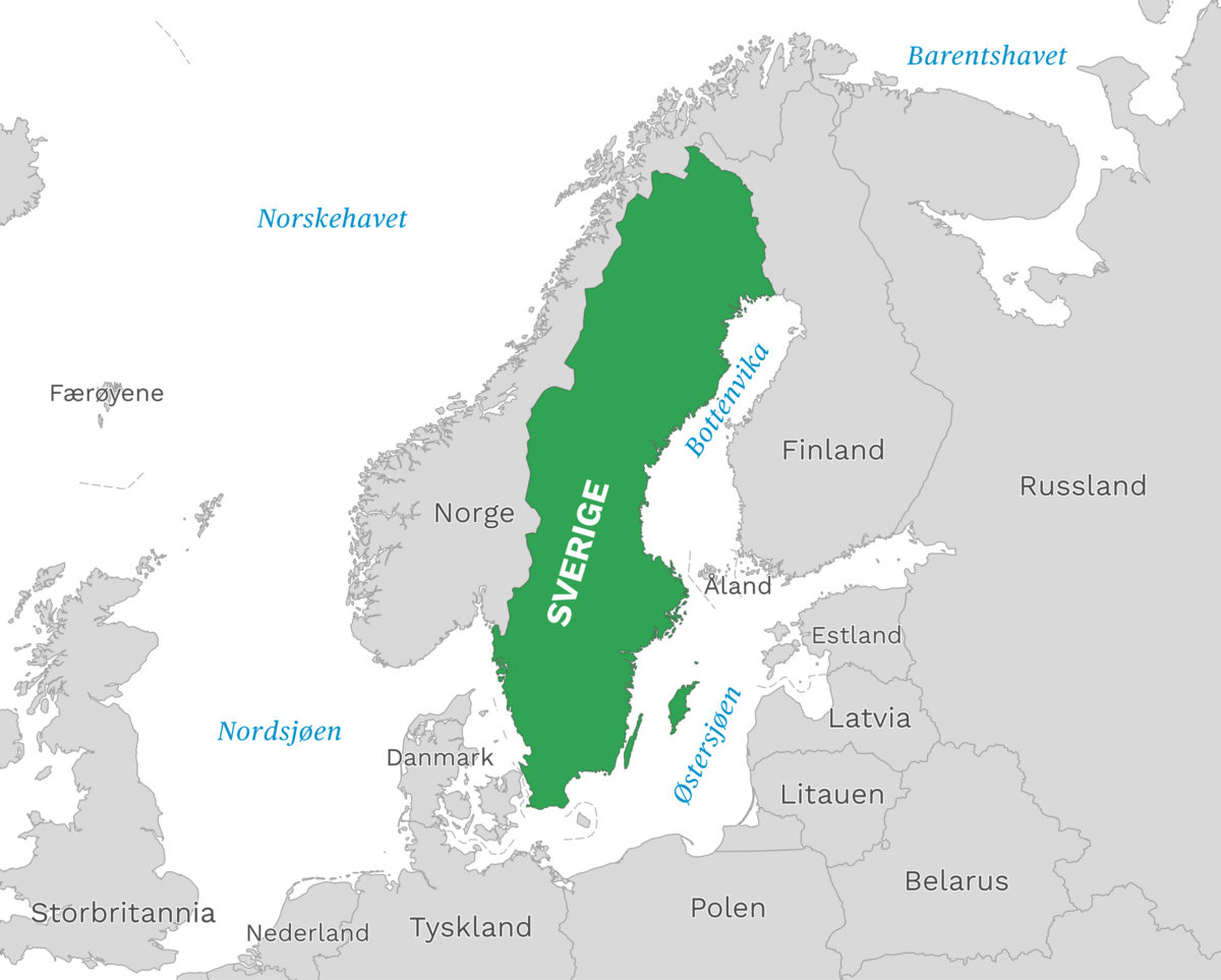 Plassering av Sverige med naboland rundt, kart