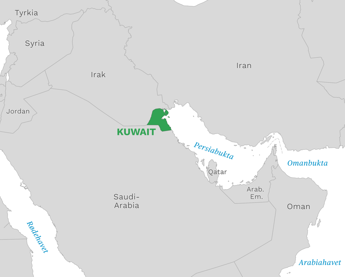 Plassering av Kuwait med naboland rundt, kart