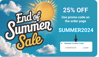 SUMMER2024 Use promo code onthe order page 25% OFF