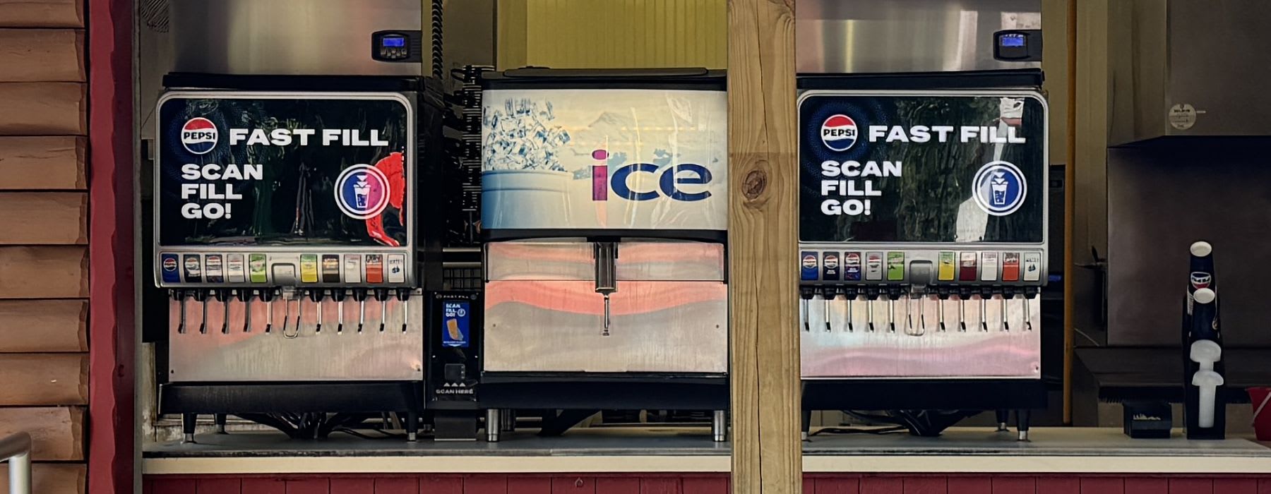 Close up of the soda  machines at Pepsi Fast Fill at Chickie's & Pete's