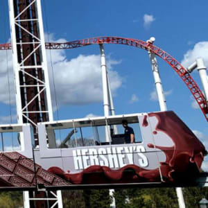 The Monorail at Hersheypark with Hershey Chocolate logos on side