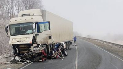 Легковушка влетела под фуру на трассе в Приморье, погибли три человека