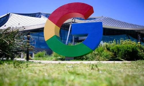 A Google logo at Google's Bay View campus in Mountain View, California.