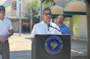 Fresno City Council member Miguel Arias speaks at a press conference in downtown Fresno, California, on Friday, July 19, 2024.