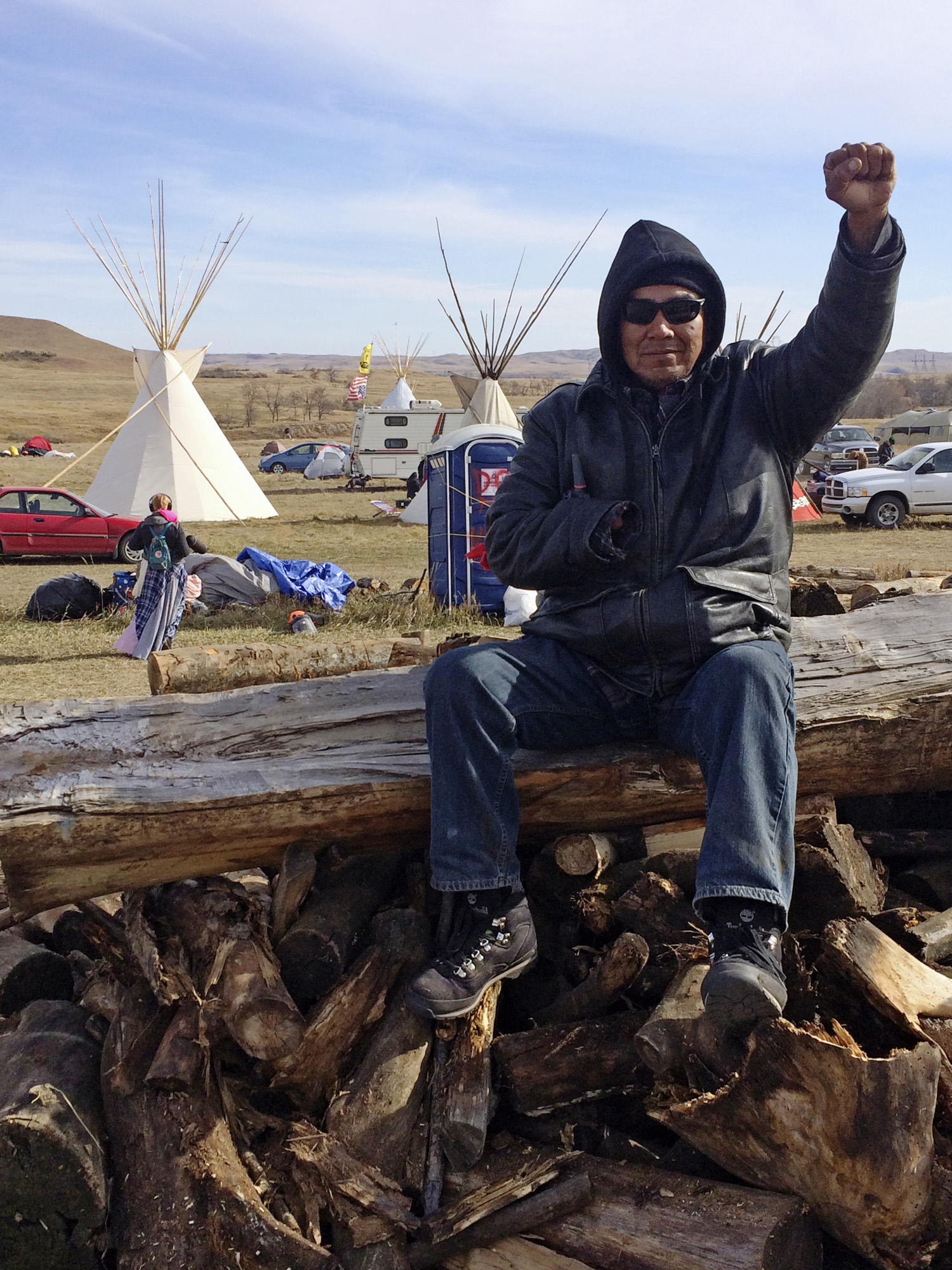 Loren Bagola, from the Cheyenne River Reservation in South Dakota, helps handle security.