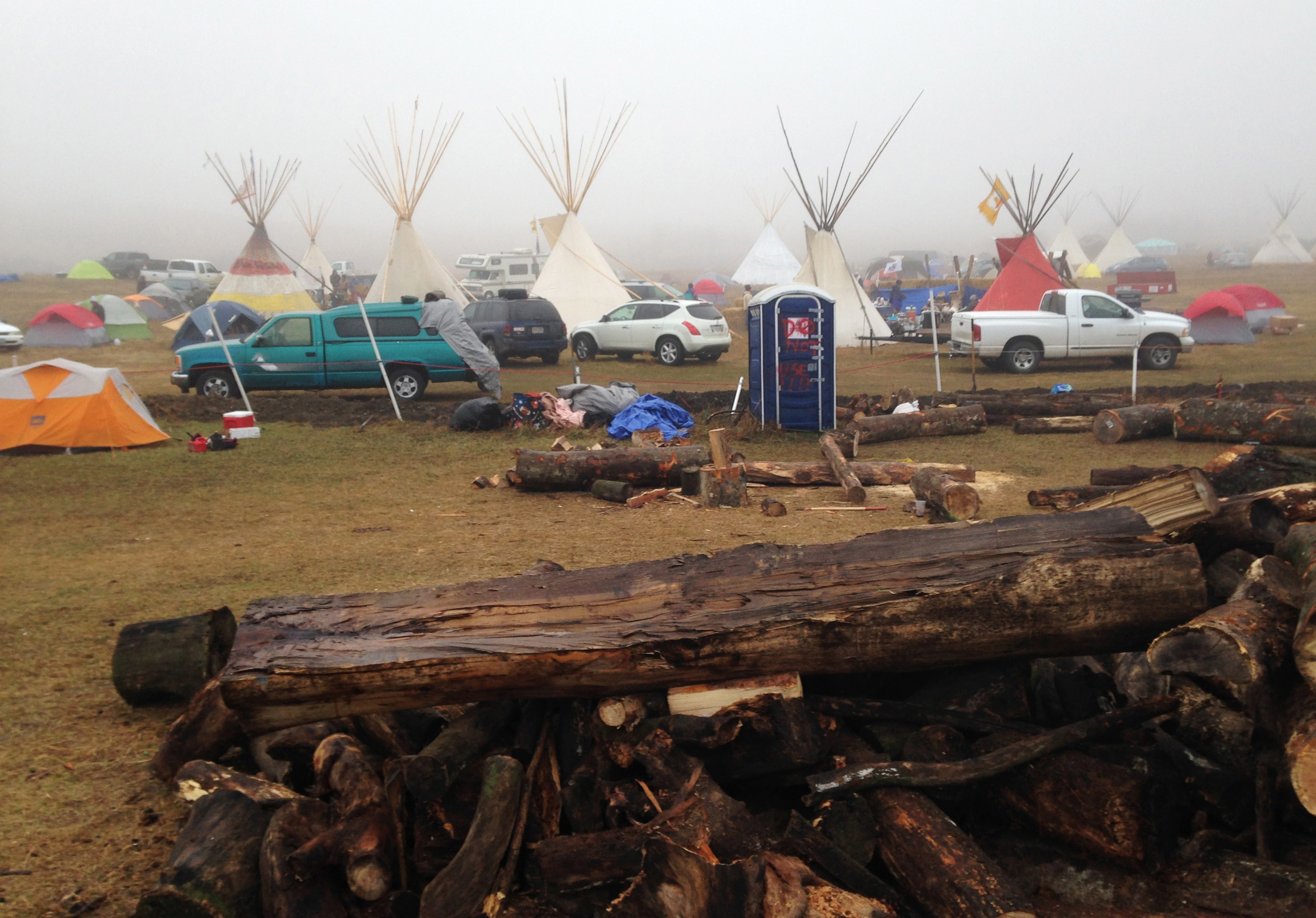 Protesters of the Dakota Access pipeline encampment sit on private property near Cannon Ball, N.D.