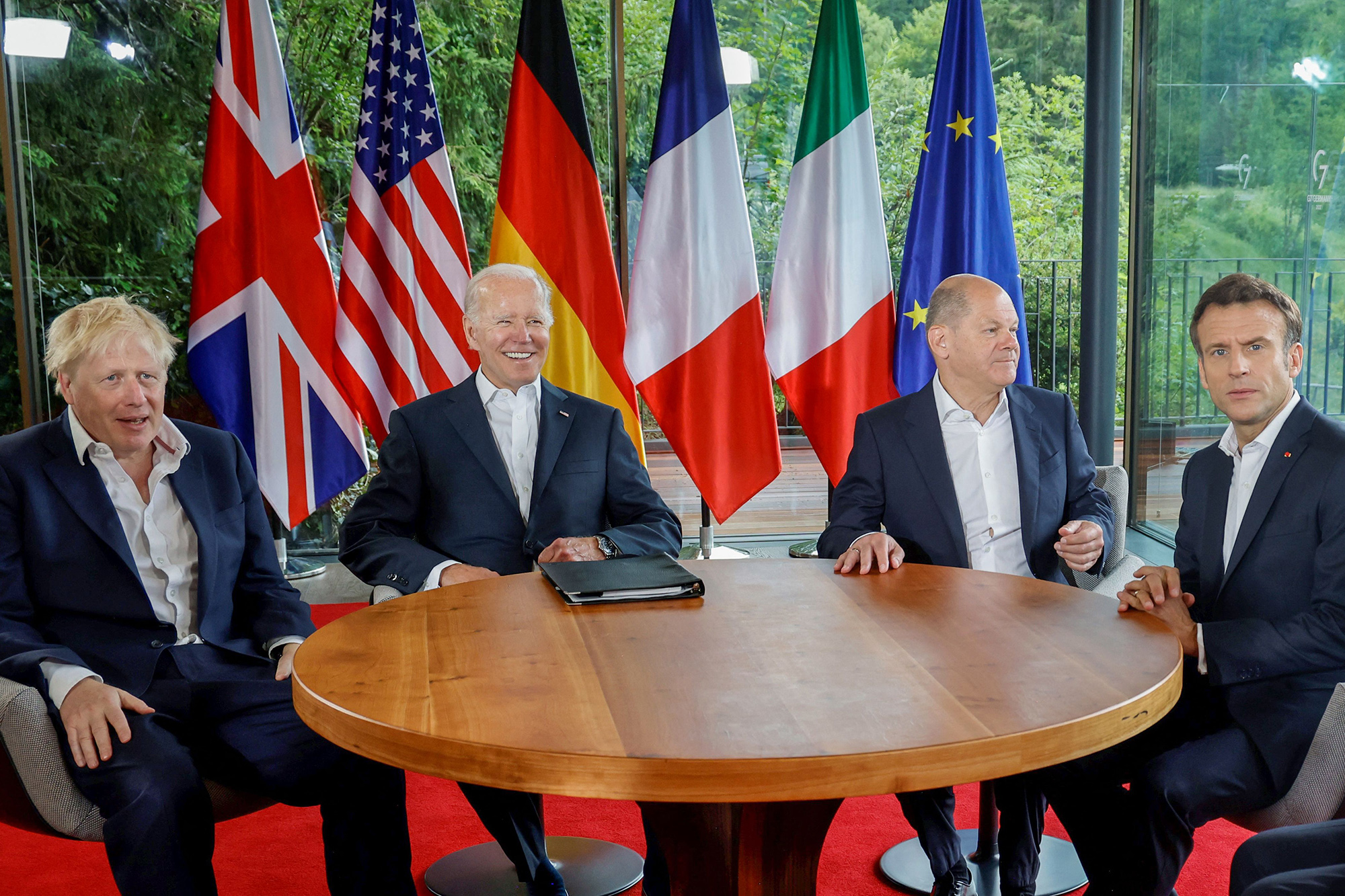 Britain's Prime Minister Boris Johnson, US President Joe Biden, German Chancellor Olaf Scholz and France's President Emmanuel Macron.