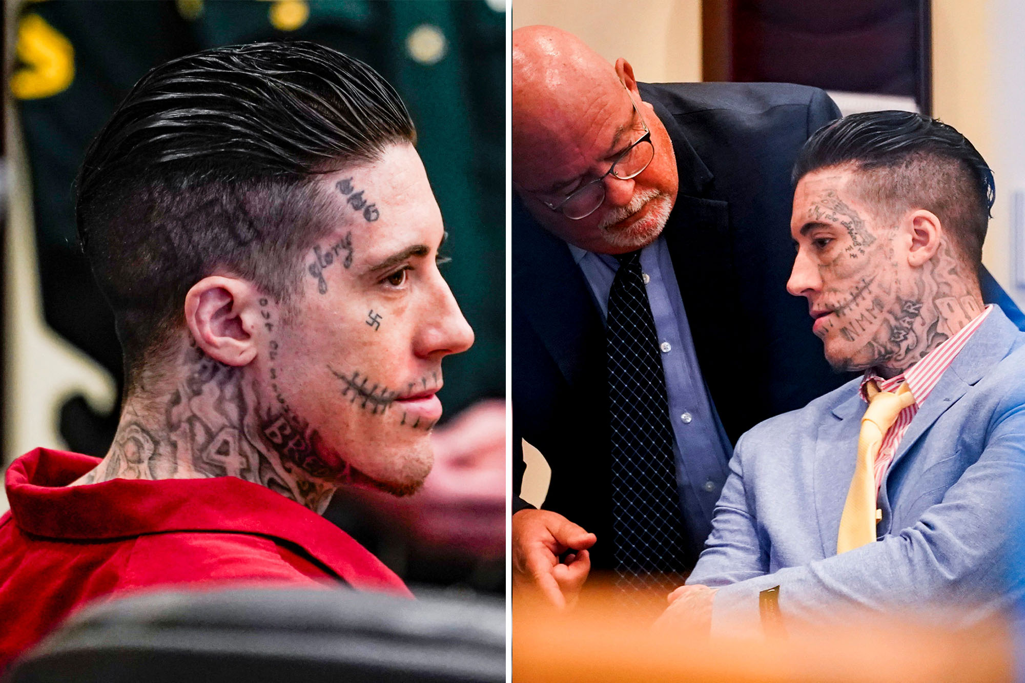 Accused double murderer allowed to cover swastika and skeleton face tattoos — but they're still showing