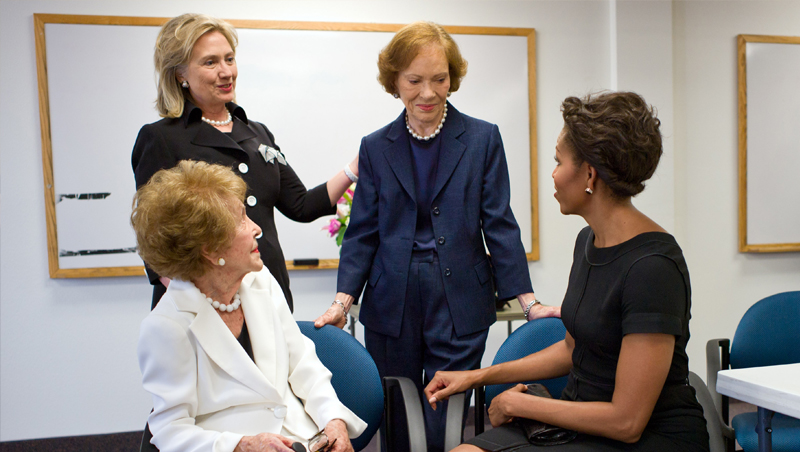  Nancy Reagan, Hillary Rodham Clinton, Rosalynn Carter and Michelle Obama.