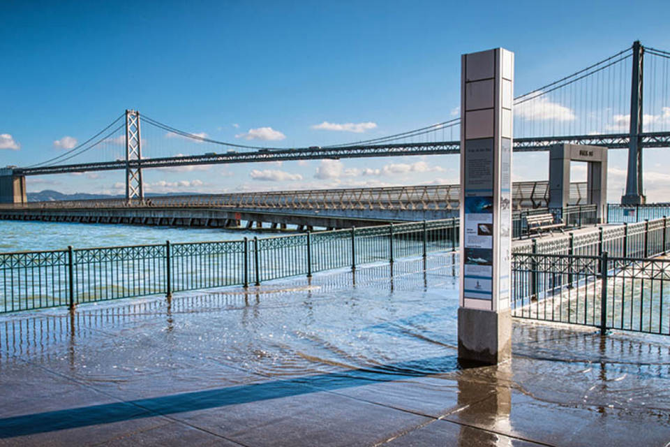 high tide on Embarcadero Waterfront in San Francisco, California