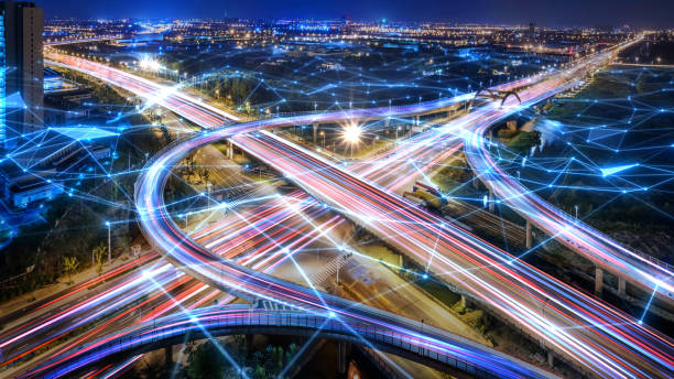 rush hour traffic fast moving hyper lapse at night overhead of busy intersection traffic at night 