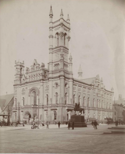 a black and white photograph of the Masonic Temple in Philadelphia