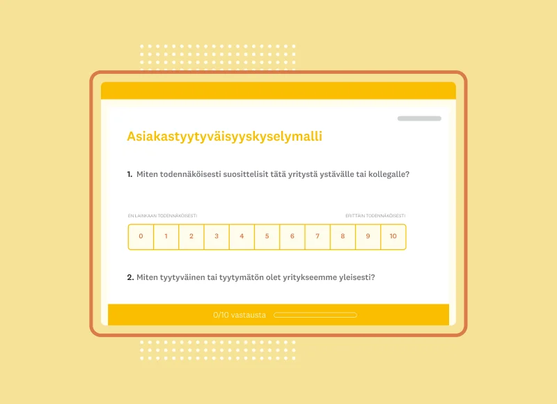 Kuvakaappaus asiakastyytyväisyyttä arvioivasta SurveyMonkeyn kyselytutkimusmallista