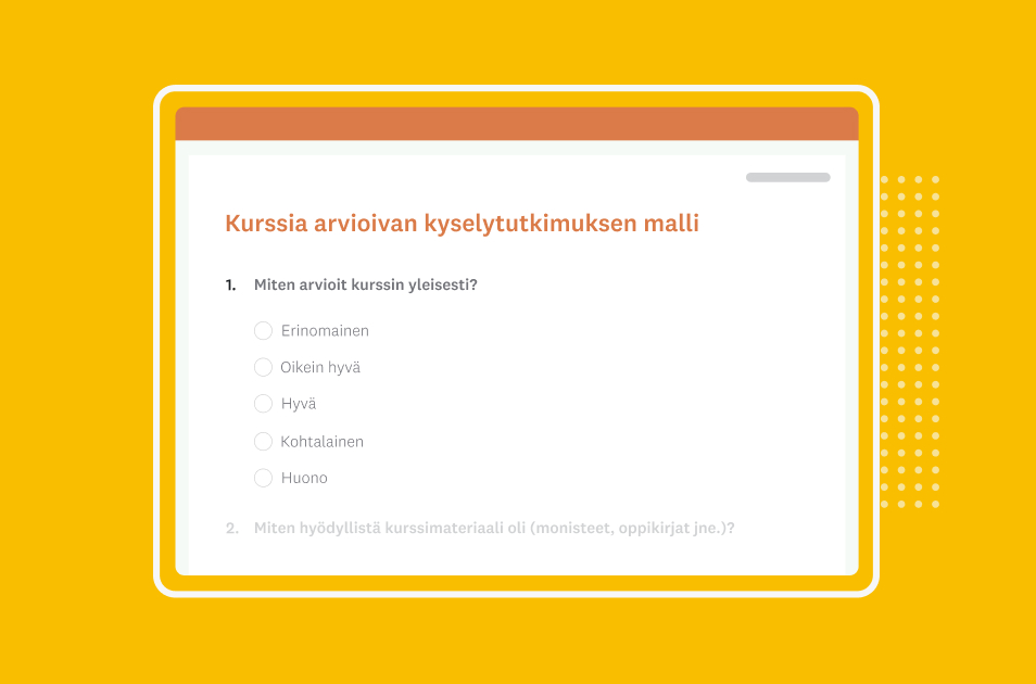 Kuvakaappaus kurssia arvioivasta SurveyMonkey-kyselytutkimusmallista