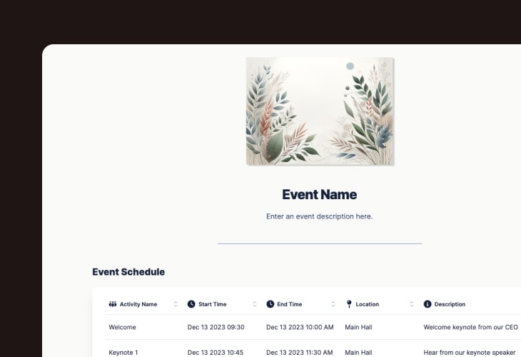 Event schedule page