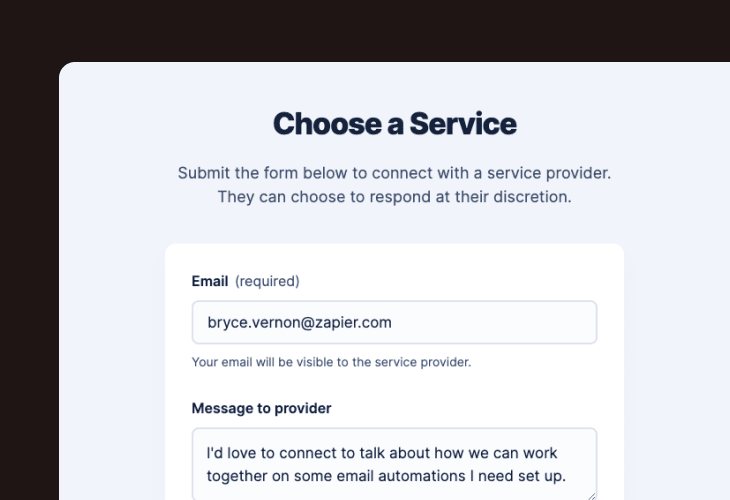 A form to choose a service