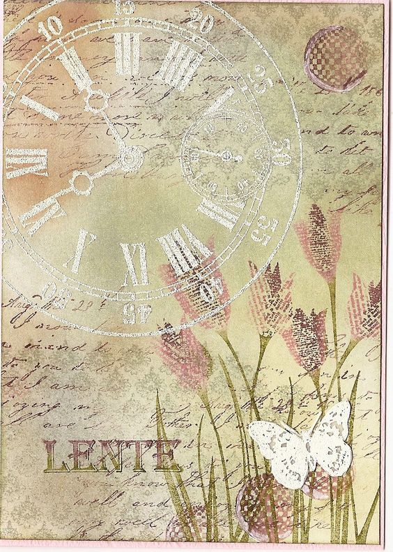 Clock and flowers.  Lente = spring: 