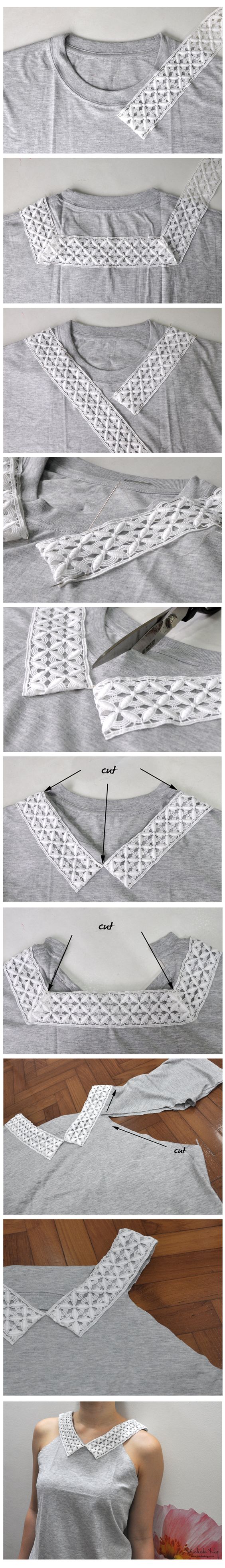 how to upcycle a plain old tee shirt tutorial. *Sorry for the entire tutorial being posted - it's how the blog pinned this photo.: 