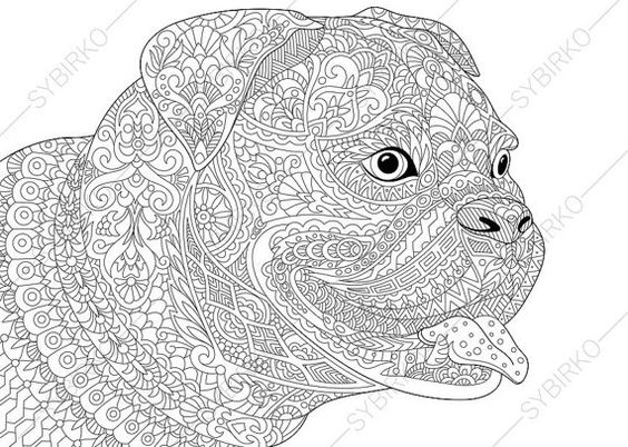 Bulldog Boxer Dog Coloring Page. Adult by ColoringPageExpress: 