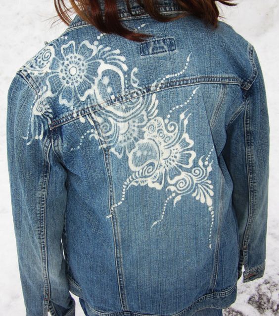 One-of-a-kind bleached henna design on a jean jacket.  Rock the bohemian style!  $40.00: 