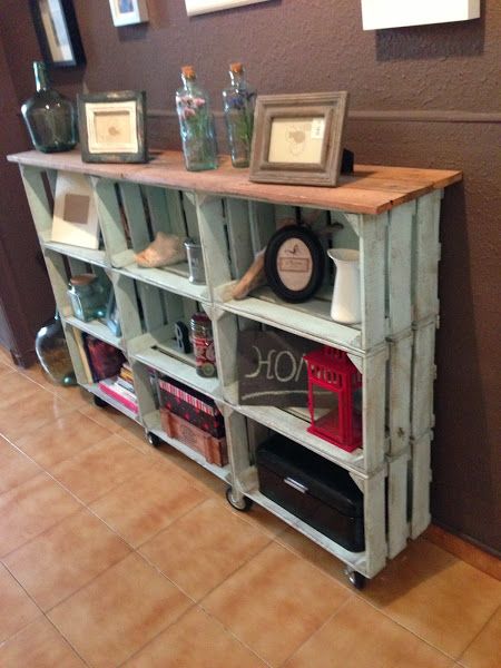 use crates to create a display shelf/book case: 