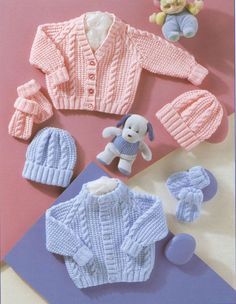 Knit Baby Cabled Cardigan Hat Mittens Vintage Knitting Pattern aran jacket matinee coat bonnet beanie babies jumper pullover PDF download: 