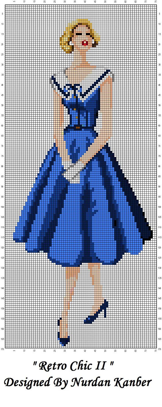 0 point de croix femme retro chic blue dress - cross stitch: 