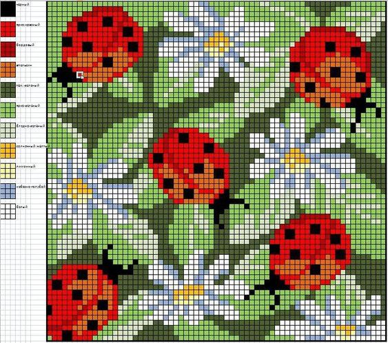 Cross-stitch Ladybugs  Daisies, part 2...    Gallery.ru /  #4 -   - olgavovk: 