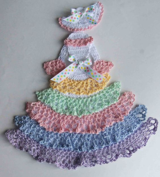 crochet caroline lady doilies | ... or Easter Theme Crinoline Lady Hand Crochet Doily w Pastel Ruffles: 