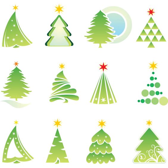 Abstract Christmas tree templates vector. Set of 12 green vector abstract Christmas tree templates which you can use in your cards, logo designs or illustrations. Format: Ai/Tif stock vector clip art. Free for download. Theme: Christmas tree, fir-tree, logos, abstract,: 