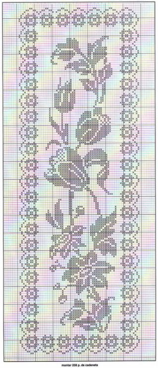Floral filet crochet table runner chart: 
